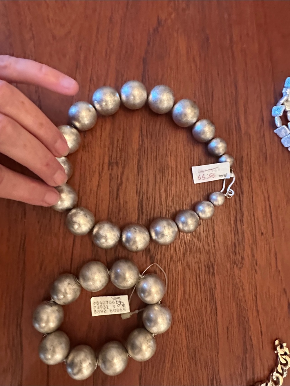 Dead stock from Bullocks Big silver Bead Stretch Bracelet and matching necklace